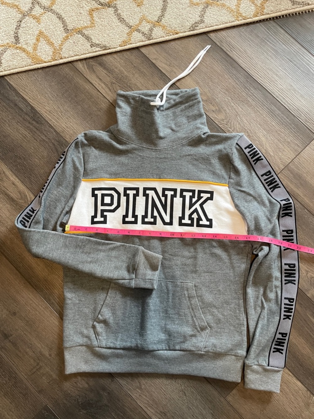 PINK Grey Pullover with White Logo Panel and Yellow Trim